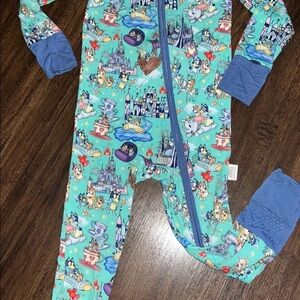 18/24 bamboo zippie “bluey” Whimsical Castle Print Kids Footie